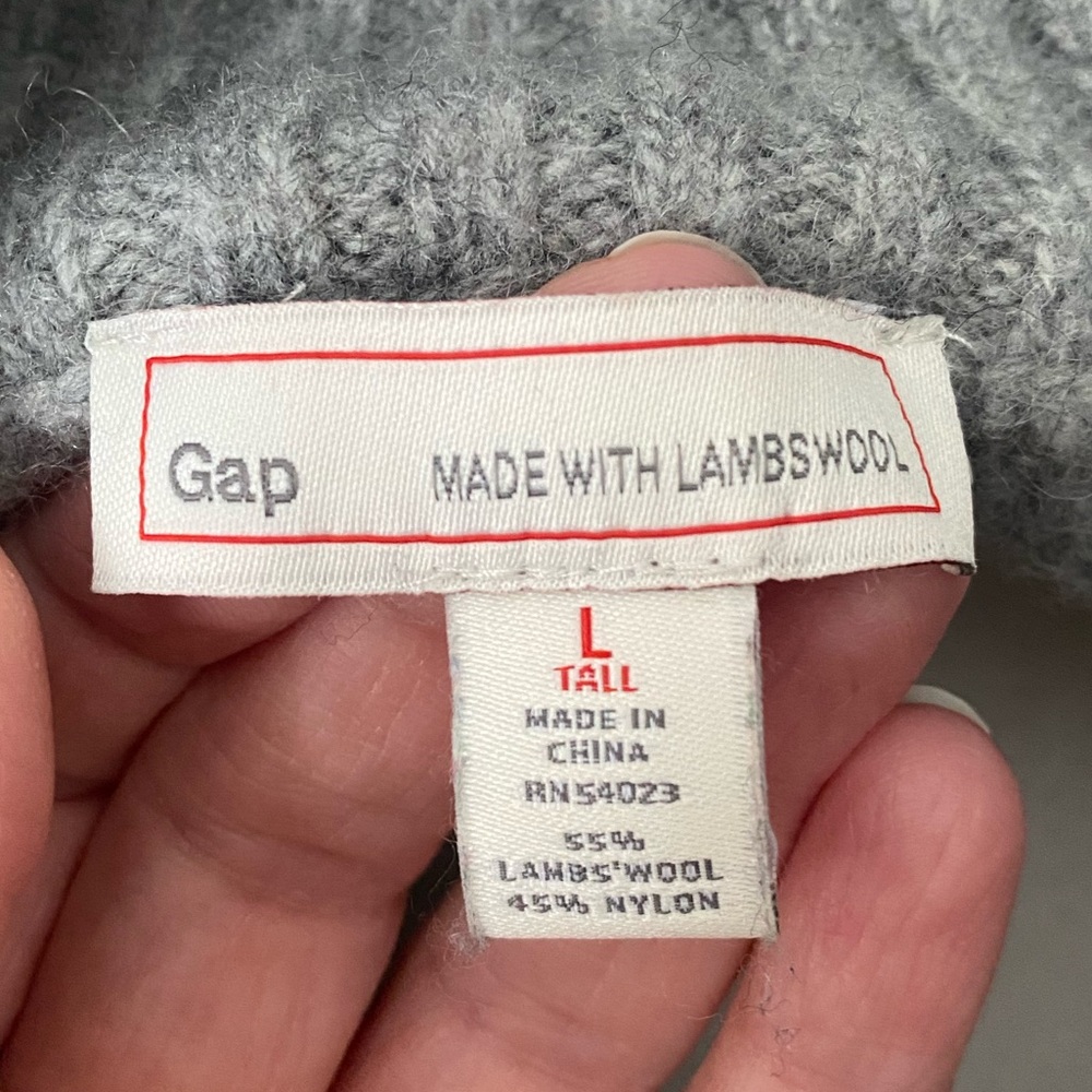 GAP Lambswool Gray Preppy Mockneck Thick Knit Cabin-Core Minimalist Sweater Sz L - Picture 5 of 7